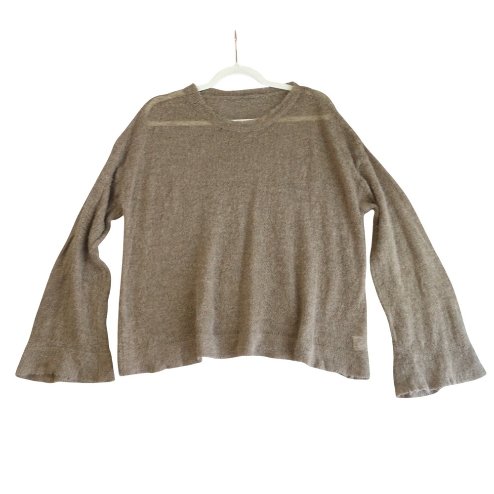 Womens Gauzy‎ Sweater Small Brown Bell Sleeve Oversized Sheer Lightweight Beachy